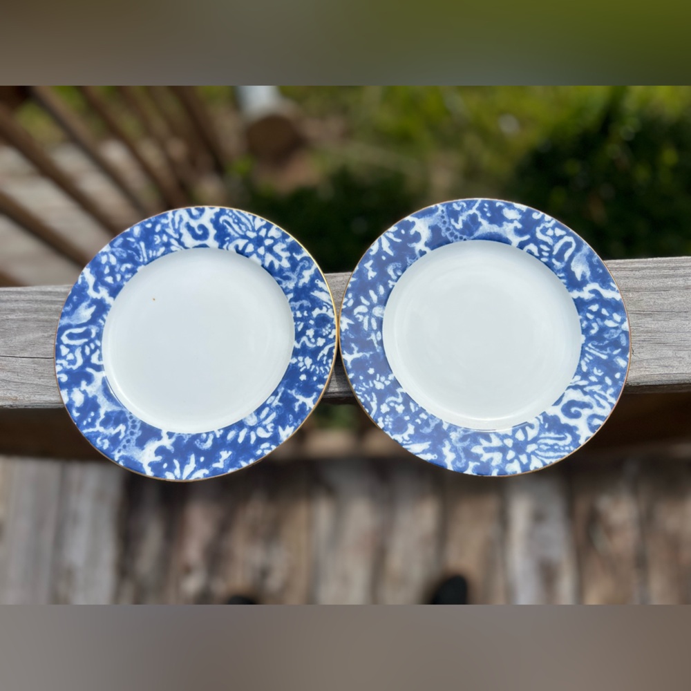 Ralph Lauren Round Hill Blue White Gold Bread Plates 7"